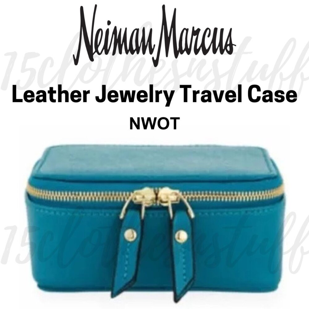 NWOT NEIMAN MARCUS LEATHER Travel Jewelry Case - Turquoise Blue